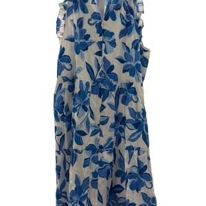 Clover and Sloane Blue White Floral Tiered Maxi Dress XL Sleeveless Ruffle Trim